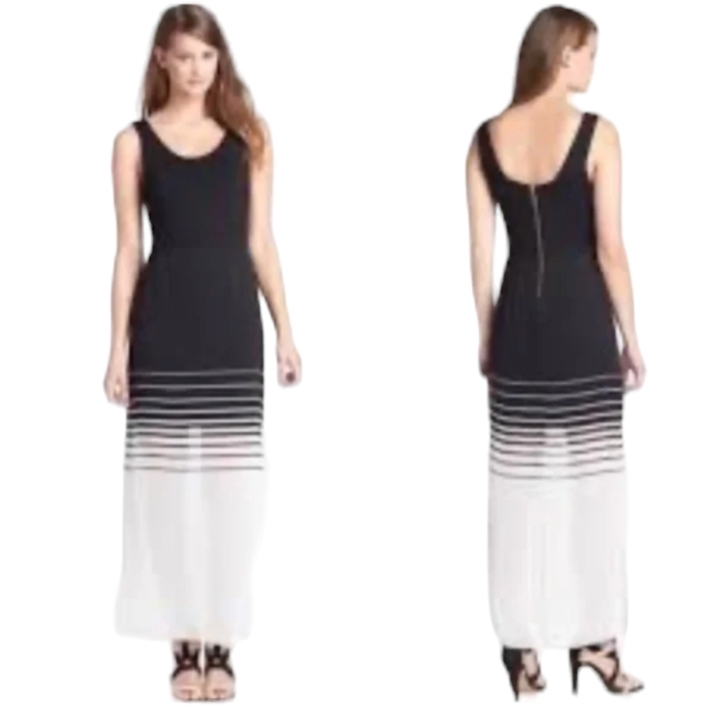 Vince Camuto Black and White Chiffon Sheer Overlay Tank Maxi Dress Size Medium